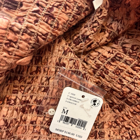 Free People Smock It To Me Mini Dress Women's Size Medium Apricot Combo NWT - Picture 6 of 7